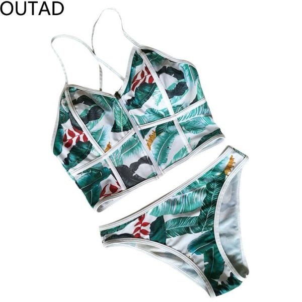 

outad summer beach bikini zipper high neck floral bikini swimsuit biquini women brazilian thong swimsuit bathing suit