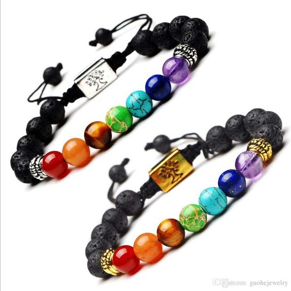 

барабан бусины прямоугольный дерево жизни йога энергия камень 8 мм бусины браслет натуральный вулканический камень 7 чакра мода плетение бра, Golden;silver