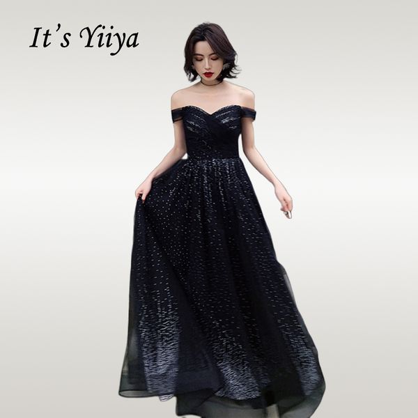 

it's yiiya evening dress black shining boat neck women party dresses elegant plus size floor length evening gowns e674, White;black