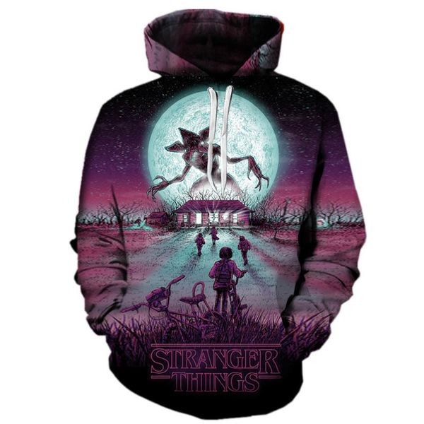 

mens designer hoodie print 3d boy/girl hood stranger-things anime woman/man st sweatshirt hoddies print pullover, Black