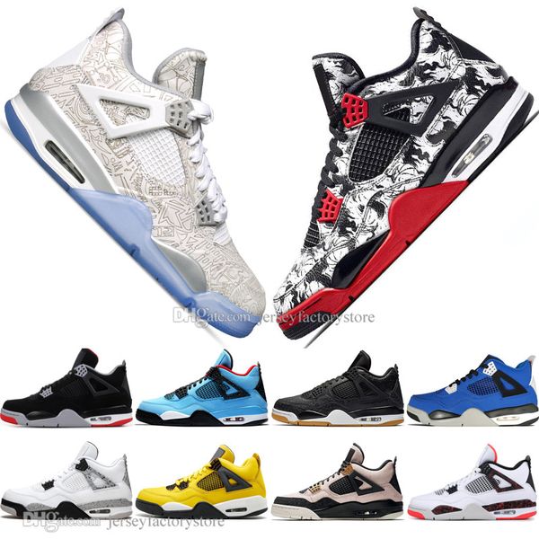 

2019 new arrial bred 4 4s what the cactus jack laser wings mens basketball shoes denim blue pale citron men sports designer sneakers 5.5-13