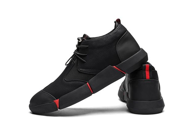 

all black men's pu leather casual shoes fashion sneakers winter keep warm with fur flats 38-46