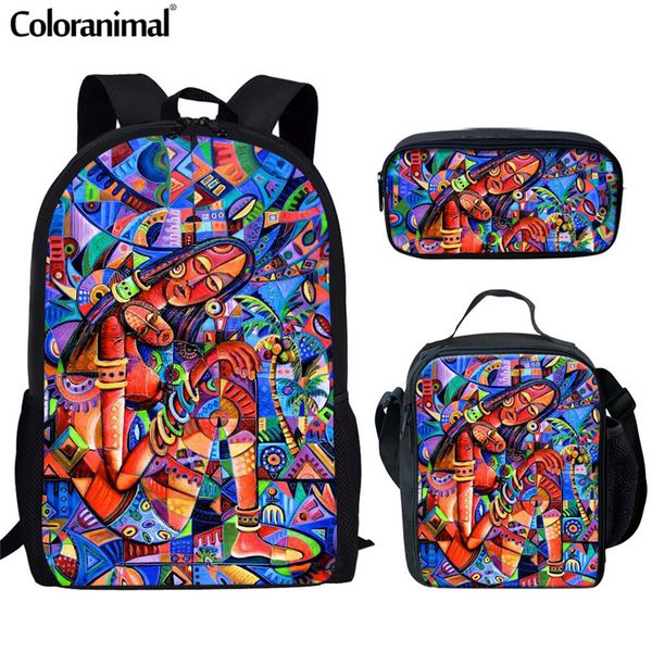 

coloranimal american backpack set for teenager girl boy school bag colorful africa painting art black girl satchel kids bookbags