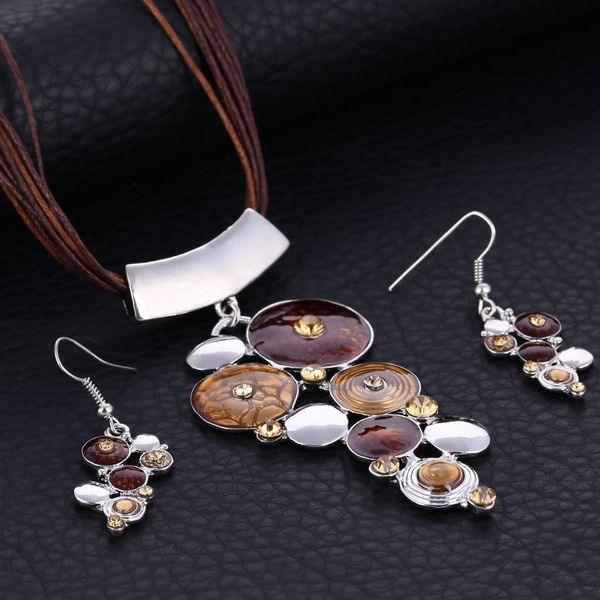 

fashion silver jewelry sets for women artifical stone enamel necklace earrings sets statement necklace gem jewellery set