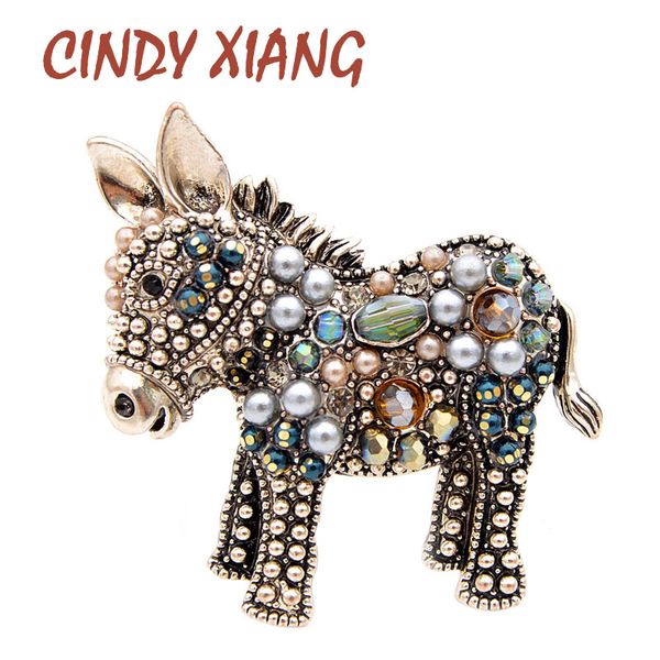

cindy xiang new arrival cute beads donkey brooches for women fashion animal pins elegant coat accessories gift, Gray