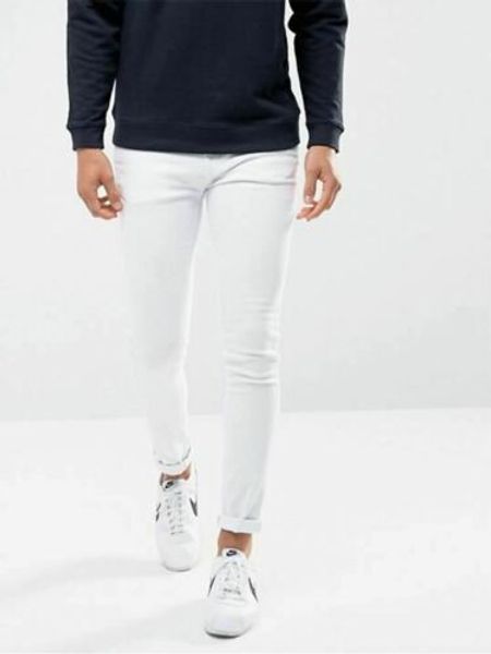 

jeans white skinny jeans men stretch streetwear pencil pants, Blue
