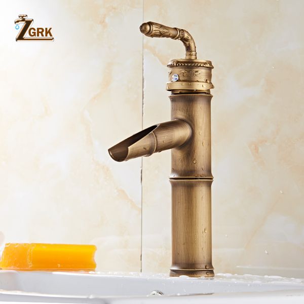 

zgrk basin faucets bathroom bamboo cold mixer taps classic single handle antique brass deck mounted sink kitchen outdoor tap