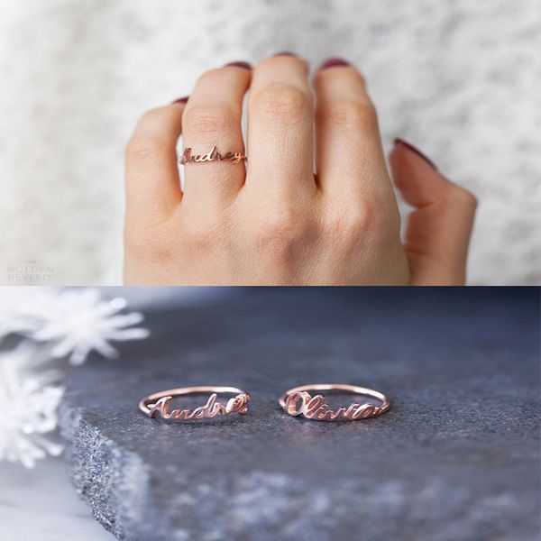 

dainty any custom name ring personalized gold stainless steel rings customized rings for women jewelry accessories, Golden;silver