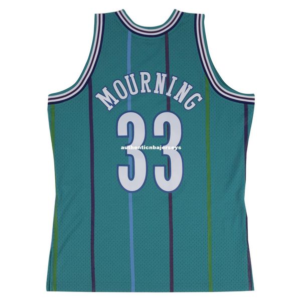 

alonzo mourning #33 sewn horsewn hwc vintage green teal jersey mens vest size xs-6xl stitched basketball jerseys ncaa, Black;blue