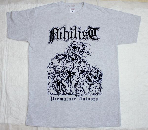 

nihilist premature auy entombed unleashed morbid death gray new t-shirt 100% cotton tee shirt, wholesale tee, White;black