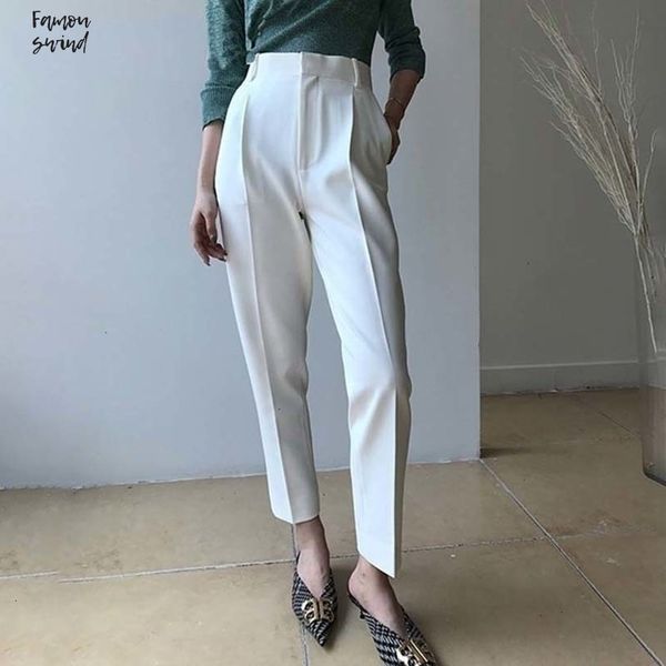 

casual high waist trousers for women zipper pockets ankle length harem pants large sizes fashion autumn, Black;white