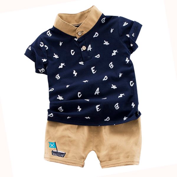 

дети одежда набор мальчиков вскользь эпикировка костюм письмо печати верхняя рубашка + шорты брюки детская одежда 0-4t, White