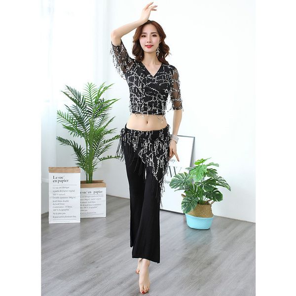 

восточные костюмы танцы женщины танец живота костюм комплект топ и юбки брюки профессиональные блестки кисточкой танцевальная одежда практик, Black;red