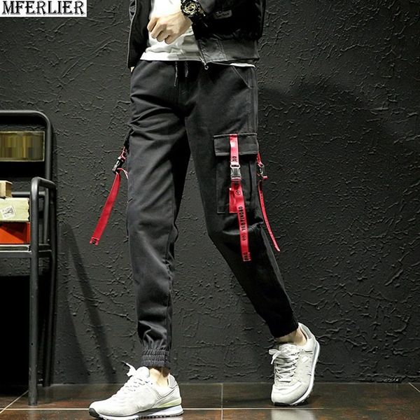 

men pencil pants 5xl high street dance letter trousers parkour summer personality japan style ribbons pants elasticity draped 44, Black