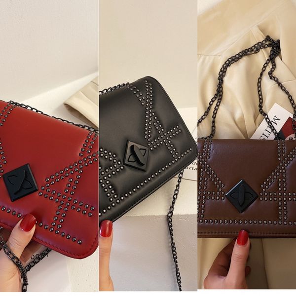 

messenger small square women's 2020 nail chain lock small square bag single shoulder diagonal bag, White