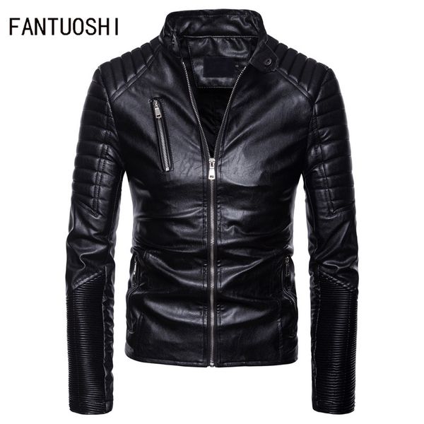 

new autumn and winter men's leather jacket europe and america leisure motorcycle leather jacket multi-zippers men coat slim, Black
