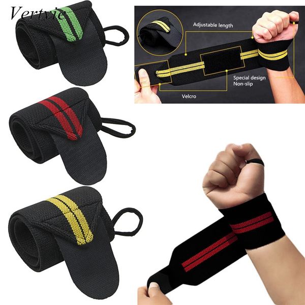 

vertvie 1 piece powerlifting strap fitness gym sports wrist wrap bandage hand support wristband adjustable wrist protector, Black;red