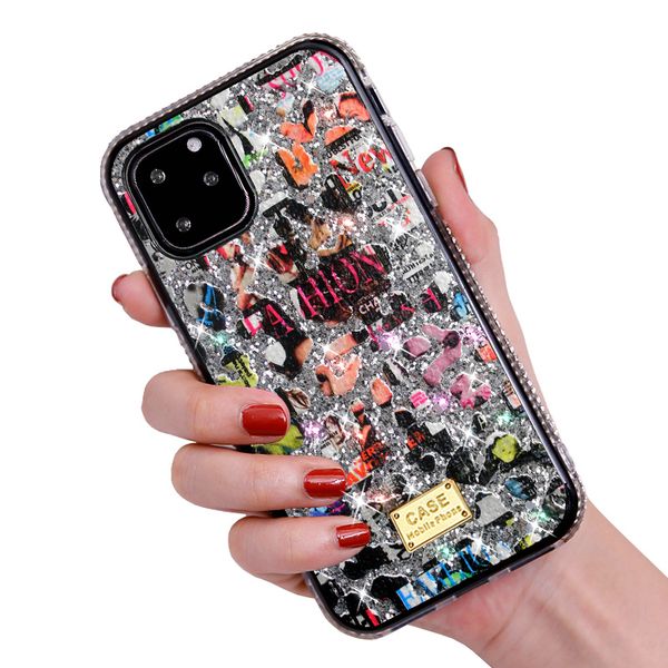 

new for iphone 12 mini 11 pro x xr xs max 8 7 6 plus cell phone bling bling rhinestone case cartoon scrawl creative designer back cover