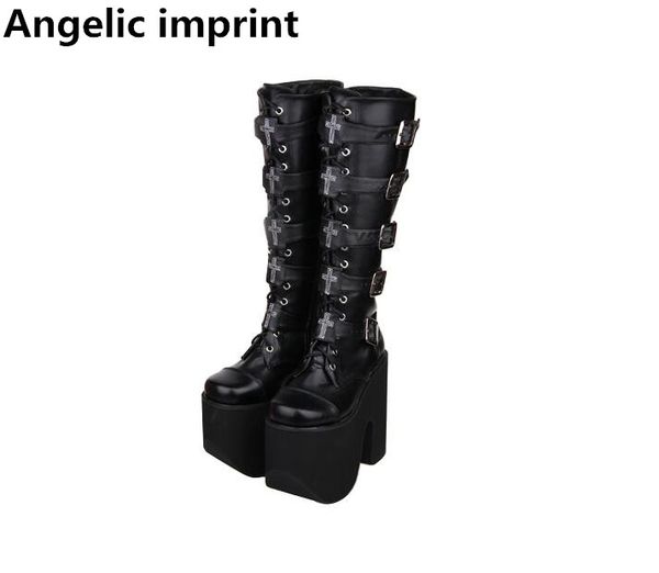 

angelic imprint mori girl women punk motorcycle cool boots lady lolita boots woman high trifle heel pumps princess shoes 33-47, Black