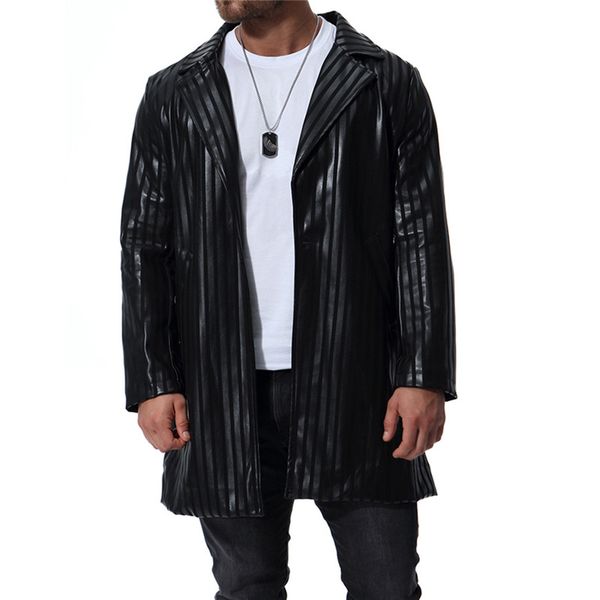 

2018 autumn new men's leather clothing large size long pu suit jacket european and american tide black jacket size s m l  xxl