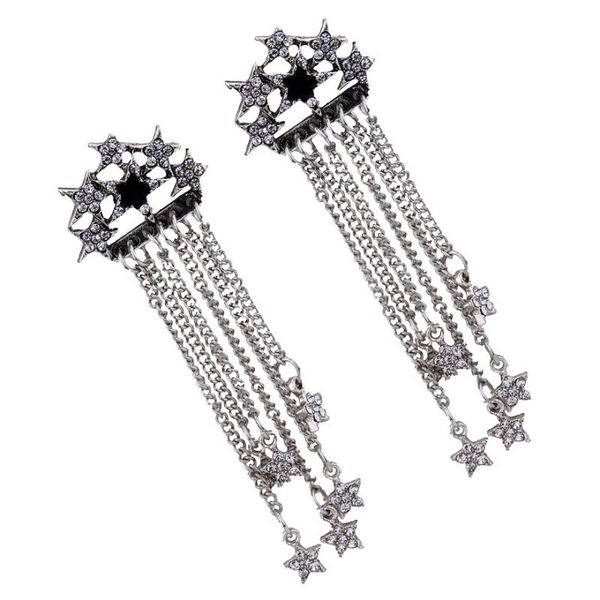 

wholesale- trendy fashion luxury designer exaggerated cute sparkling diamond star vintage metal tassel stud earring for woman girls, Golden;silver