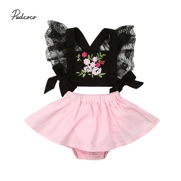 

2019 brand toddler baby girl flower embroidery lace crop shorts tutu skirts dress new fashion summer clothes princess 2pcs, White