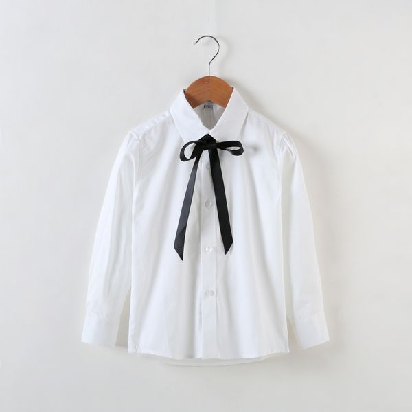 

autumn girls long-sleeved cotton oxford textile children's casual white white shirt cotton shirt fashion, White;black