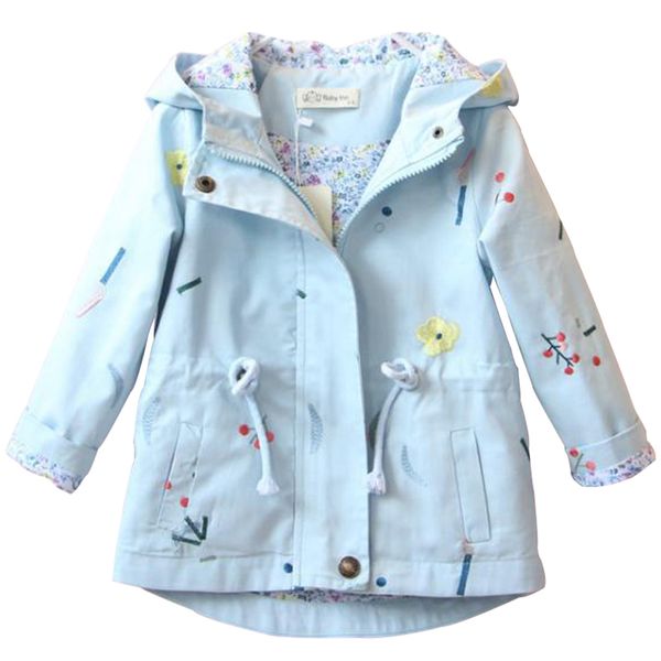 

girls spring autumn coat 2019 long sleeve hooded printed fashion jacket children's clothes with pocket baby kids clothing 3-7y, Blue;gray