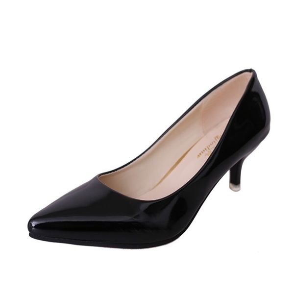 

2020 women shoes pointed toe pumps patent leather dress high heels boat shoes wedding shoes, Black