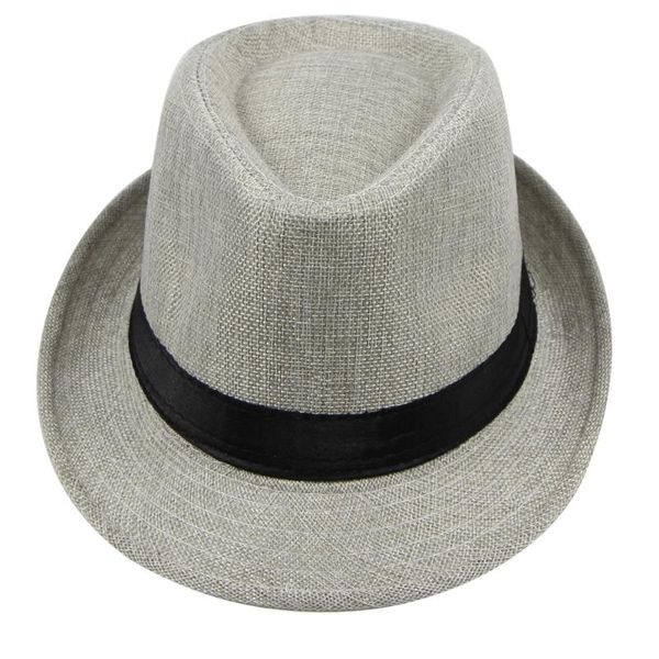 

men spring and summer linen sun hat fashion solid color outdoor seaside sun fedora hats wide-brimmed retro gentleman cap yl5, Blue;gray