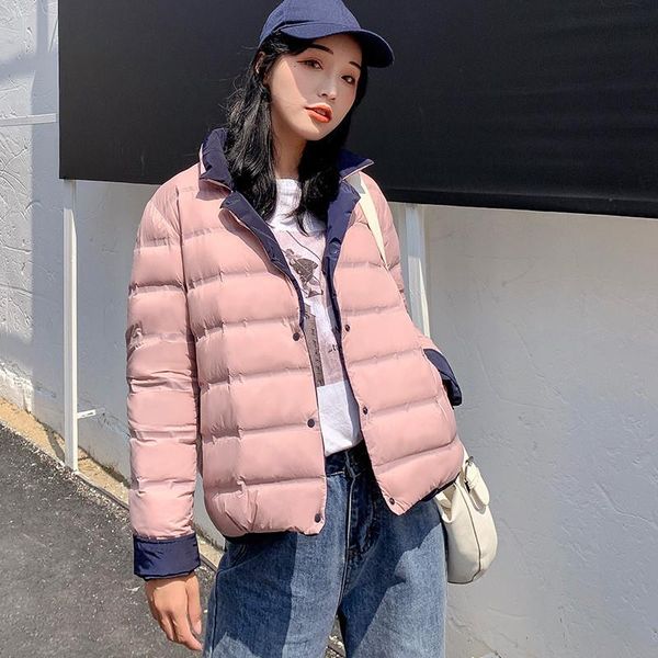 

winter turn-down collar down padded jacket women warm thick light down padded coat button white duck outerwear, Black