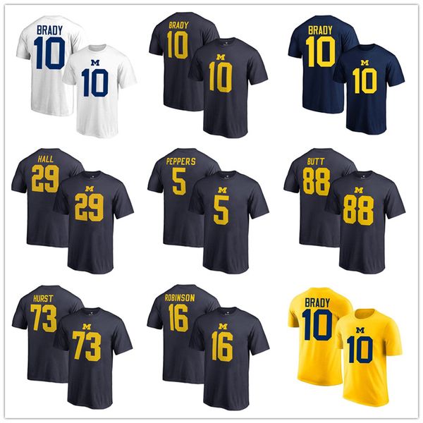 

ncaa 10 tom brady 12 michigan wolverines jake butt 5 jabrill peppers denard robinson mens designer t shirt tee short sleeve t-shirts, Black