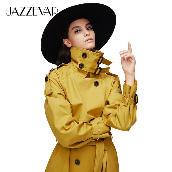

jazzevar 2019 new arrival autumn trench coat women double breasted long outerwear for lady overcoat women 9003, Tan;black