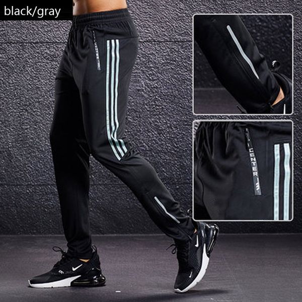 

sport pants men running pants with zipper pockets training and joggings men soccer fitness for 6, Black;blue