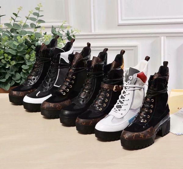 

luxury designer boots women desert boot chunky heel martin shoes print leather platform desert lace-up boot 5cm 13 colors with box