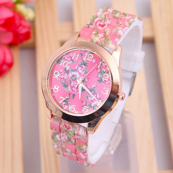 

2018 brand new luxury women watch reloj rose flower print silicone band floral jelly dress watches quartz wristwatch gift @f, Slivery;brown