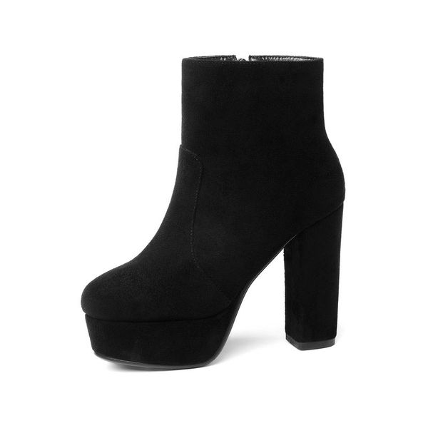 

lzj 2019 new flock leather boots women high heels platform ankle boots for women round toe autumn winter shoes, Black