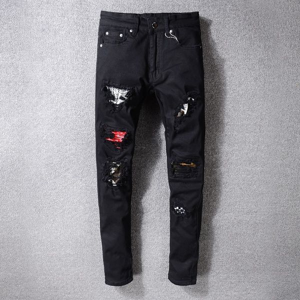 

Men jean amiri jean de igner brand ca ual feet pant patch hole denim trou er ummer thin pant motorcycle trou er pant