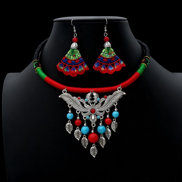 

2019 new tribal jewelry set for women charm multi colour drop earrings leaves pendant necklace fashion accessories gift boho, Silver