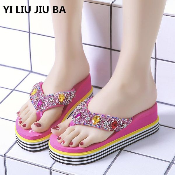 

summer platform sandals women wedges high heels shoes women outside slippers beach flip flops slides zapatos mujer *136, Black