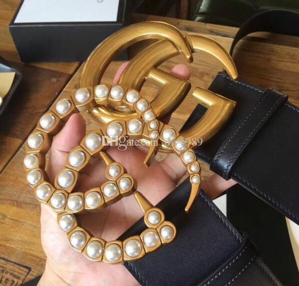 

2019 new fashion biggest buckle 7cm width genuine leather black belt with box women belts, Black;brown