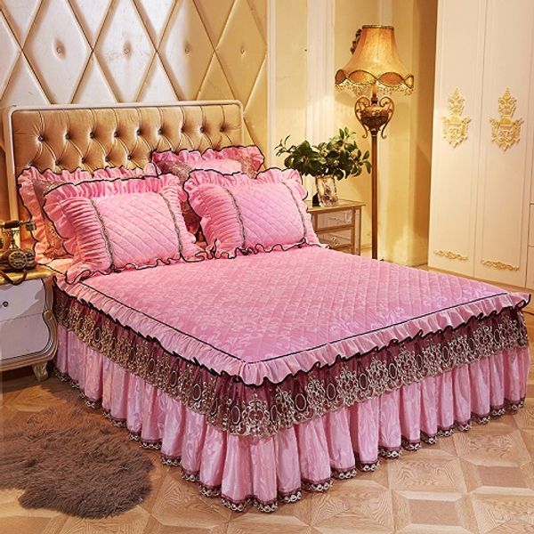 

розовый постельные наборы флис ватные покрывала bedskirt твин  king size bed простыня кровать крышка parure де набор постельных принадл