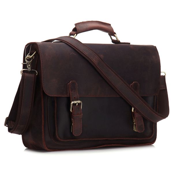 

boleke new style men crazy horse genuine leather vintage aipper single lapbriefcase messenger shoulder attache tote bag