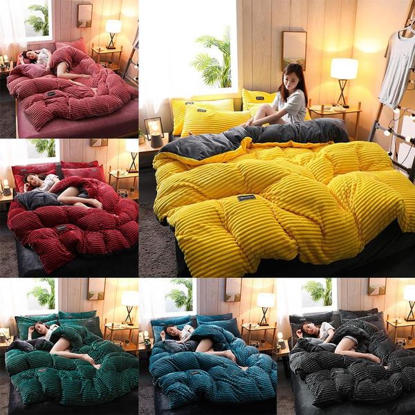 

4pcs designer bedding sets double-sided magic velvet thickened flannel  bed comforters sets beds sheet pillowcase coral plush bedroom