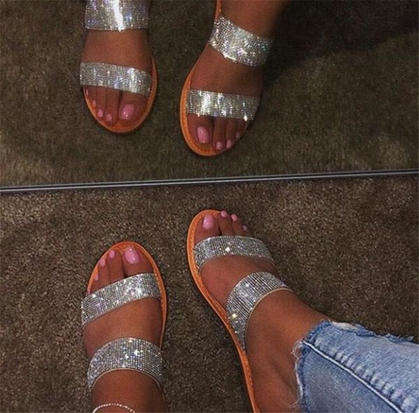 

summer rhinestone flats ladies sandals casual beach slippers ph-cfy20061842, Black
