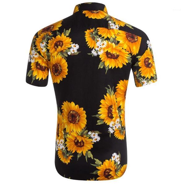 

short sleeved teenagers tees turn-down collar casual summer mens clothing fashion designer sunflower printed mens shirts, White;black