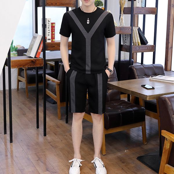 

men sweat suit set 2020 men's short-sleeved t-shirt ice silk summer ice silk suit tide brand thin sliding shorts men's clothing, Gray