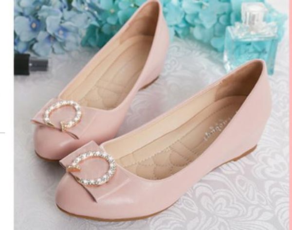 

2019 women's shoes in spring and autumn with new style slope heel round head bowknot@56988, Black