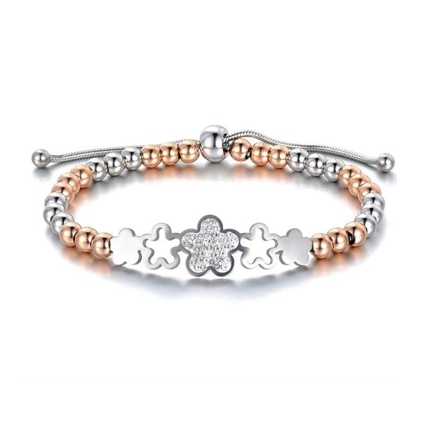 

original titanium stainless steel beads cz crystal charm bracelets bangles trendy plum blossom chain link jewelry b19083, Black