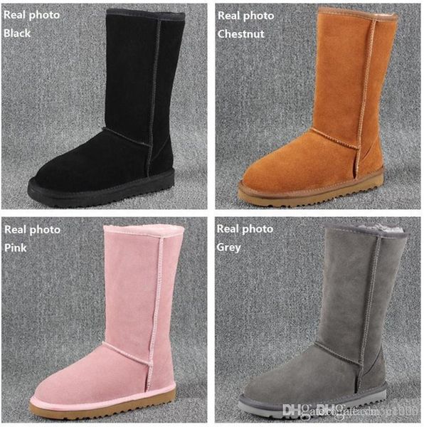 

women snow boots classic style cow suede leather waterproof winter warm knee-high long boots brand ivg plus size us3-14, Black